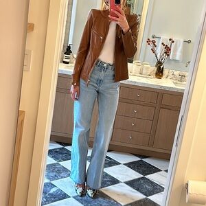 Roberto Cavalli Tan Perforated Leather Jacket